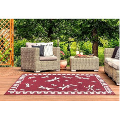 Dragonfly Patio Rug for Garden, Patio, Living Room, Indoor, Kitchen, Balcony, Picnic, Bedroom, Bordered, Lightweight, Flat Weave, Bordeaux Red, Medium, 120 x 170 cm