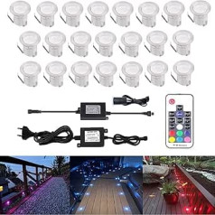 22 LED Recessed Floor Spotlights, RGB Ceiling Spotlights, Waterproof IP67 Recessed Lamp, Diameter 30 mm, Outdoor Lights with Light Sensor for Kitchen, Garden, Stairs, Balcony, Patio