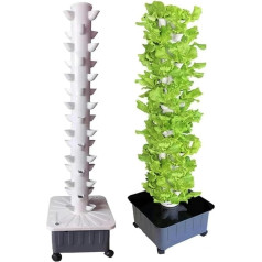 Hydroponic Tower Grow Kits 15 Tier 45 Planting Spaces Vertical Growth Tower Self Watering System Herbs Fruit Vegetables with Humidifier Pump Adapter Mesh Pot