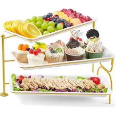 Lifewit 3-Tier Serving Tray for Party Supplies, 36 x 17 cm Serving Plate for Serving Food, White Reusable Trays Fruit Bowl for Vegetables, Fruits, Biscuits, Desserts, Gold