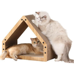 FUKUMARU Cat Scratching Board, Extra Long 42 cm House Shape Scratching Board for Cats, Cat Scratching Board Made of Durable Corrugated Paper, Large