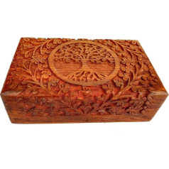 Tree of Life Wooden Box, Handmade 20.3 x 12.7 x 6.3 cm