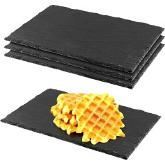 Set of 4 Rectangular Slate Plates, 30 x 20 cm, Slate Plates, Black Slate Plates, for Sushi, Cheese, Buffet, Appetizers, Desserts