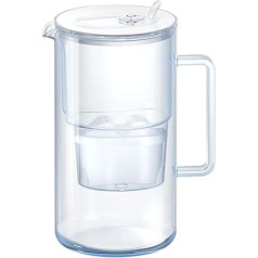 AQUAPHOR Glass Water Filter Jug White Including 1 Maxfor+ Filter I Carafe in Glass Design with Easy Filling Hinged Lid I Reduces Limescale, Chlorine & Microplastics I Elegant Water Filter 2.5 L