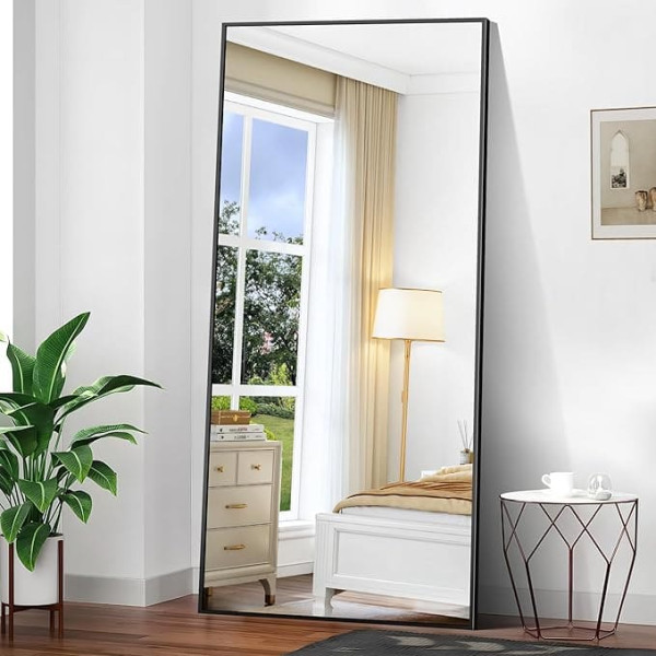Full Body Mirror 192 x 85 cm, Rectangular Standing Mirror with Black Aluminium Frame, Large Wall Mirror Floor Mirror for Bedroom, Entrance, Hallway, Home Decorations