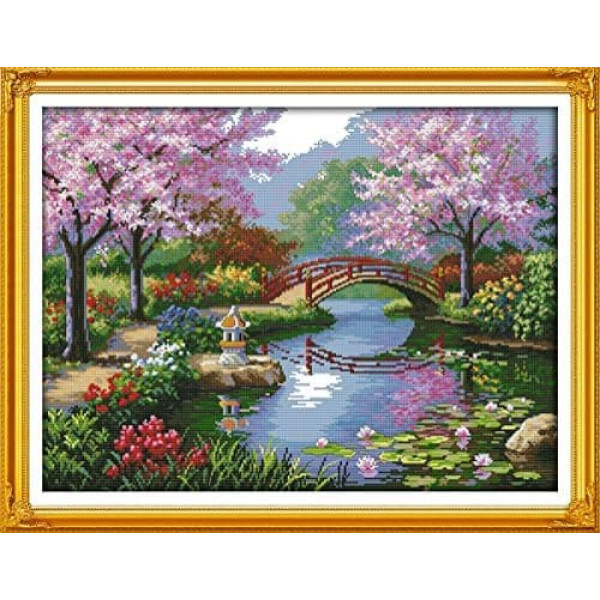 Stitchmelody DMC Cross Stitch Kit 14 Count Blank Pattern Embroidery Kit Handmade The Beautiful Landscape of the Park 55cm x 43cm