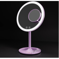 EMKE® Purple Cosmetic Mirror with Lighting 3 Light Colours Dimmable 1X / 3X Illuminated Cosmetic Mirror 90° Rotatable + USB Rechargeable LED Makeup Mirror Macaroon Table Mirror for Makeup and Shaving