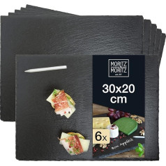 Moritz & Moritz 6 x Slate Serving Plates, 30 x 20 cm with Chalk Pen, Slate Plate 30 x 20 cm, Slate Plates for Buffet, Sushi and Cheese, for Serving and Decoration, Slate Serving Plates