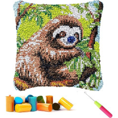 CCWORAN Sloth Latch Hook Kit for Adults Beginners Pillow Craft Kit Animal Cushion Cover Crochet Pre-Printed Canvas Wool Yarn Hobbies DIY Sofa Home Decoration Women Gift 2