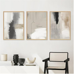 Trayosin Modern Poster Set Abstract Watercolour Pictures Living Room Decoration Bedroom Beige Black Grey Premium Canvas Art Print without Frame Wall Pictures (50 x 70 cm)