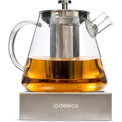 Borosilicate Glass Teapot with Tea Light - Teapot Glass Set with Strainer Insert and Warmer - Ideal for Loose Tea and Tea Flowers - Perfect Gift Set - Glass Teapot - 1.5 L