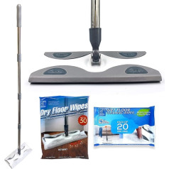 Bodentücher, Wischmopp-Starter-Set, statischer Schwenkmopp für Küchenböden, Laminat, Holz, Fliesen, Vinylboden, Haushalt, Nass- und Trockenmopps, inklusive Bodenwischer und je 1 Packung feuchte und