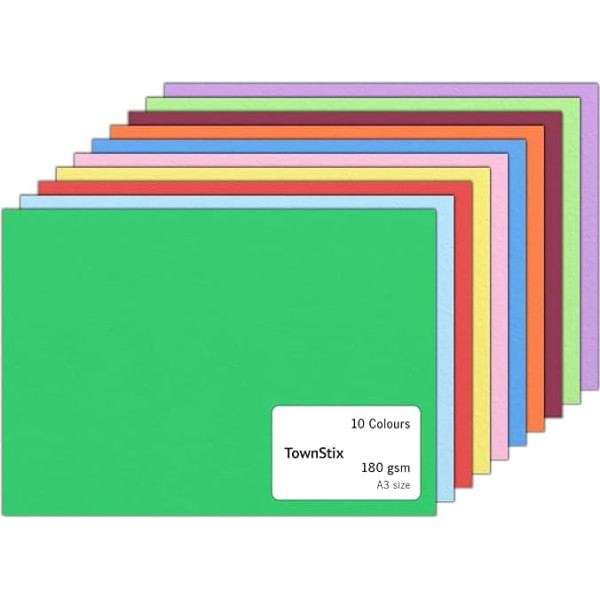Pack of 60, 180gsm - Coloured Card A3 Colourful Craft Cardboard, Photo Card, Drawing Card, Coloured Paper for Crafts, Cardboard - 10 Colours