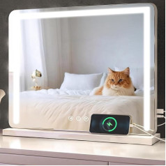baklon Make-up Mirror with Lighting, Hollywood Mirror with LED Light, Dimmable Cosmetic Mirror, 3 Modes, 58 x 43 cm, Vanity Mirror, Table Mirror with USB, 10x Magnification for Bedroom, Dressing Table