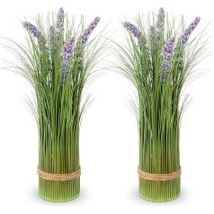 Oairse Set of 2 Artificial Grass Arrangement, Self-Standing with Lavender, 41 cm Height, Grass Tufts, Artificial Grass, Artificial Plants, Table Decoration, Home, Balcony, Office Decoration