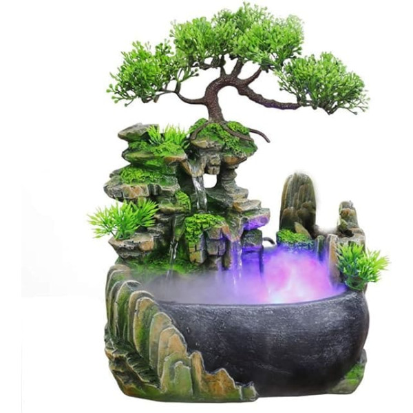Indoor Relaxation Desktop Fountain Waterfall, Zen Meditation Indoor Waterfall Function with Automatic Pump, Illuminated Waterfall for Home Office Bedroom Desk Decor (Style 1)