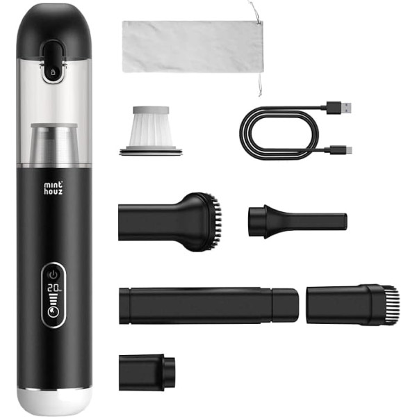Minthouz 20 KPa Handheld Cordless Car Vacuum Cleaner with LED Light, 2-Hour Quick Charge via QC 3.0, Small Portable Vacuum Cleaner for Car, Home, Office and Corners