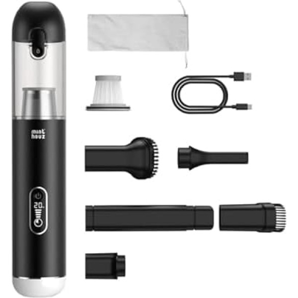 Minthouz 20 KPa Handheld Cordless Car Vacuum Cleaner with LED Light, 2-Hour Quick Charge via QC 3.0, Small Portable Vacuum Cleaner for Car, Home, Office and Corners