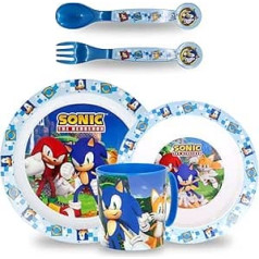 Sonic Children's Tableware Set, Reusable Baby Crockery Set, Children's Dinnerware Plastic, Microwaveable Children's Crockery Plate, Cereal Bowl, Drinking Cup, 350 ml Children's Cutlery,