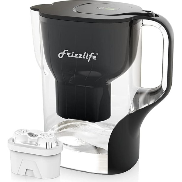 Frizzlife Water Filter Pitcher, Large 10 Cup Purifier with Filter Life Remind, Long Lasting, Adjustable Filtration Speed, Reduces Chlorine, Heavy Metals, Fluoride, Bad Taste & Odor, Dark