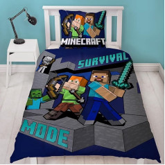 Children's Bed Linen 135 x 200 cm, Reversible Bed Linen Set, Minecraft Figures, 100% Cotton, 80 x 80 cm + 135 x 200 cm, 2-Piece Set, Children and Teenagers Gaming