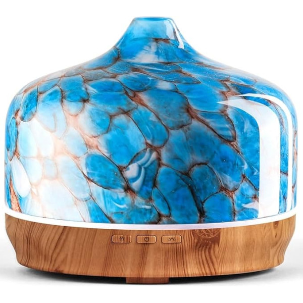 Porseme 500 ml Aroma Diffuser Glass, Hand-Blown Humidifier, Ultrasonic Cool Mist Quiet, 7 Colour-Changing LEDs, Last 15-21 Hours, BPA-Free, Room Humidifier for Home, Elegant Gift