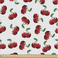 ABAKUHAUS Fruit Fabric Sold by the Metre, Vibrant Cherries Summer, Densely Woven Fabric for Sewing, Upholstery Home Accessories, 3M (148 x 300 cm), Hunter Green Coconut Ruby