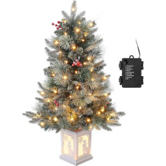 Christmas Tree 90 cm, Artificial Christmas Tree with 78 Lighting, 8 Modes, Warm White, Pre-lit Snow Flocked Christmas Tree with Illuminated Pot, Christmas Decoration for Family Reunions, Office and