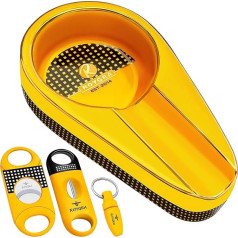 roygra Cigar Ashtray with Cigar Cutter Set, Handmade Gold-Plated Ceramic Ashtray with Magnification Guillotine, Enlarge V-Cut, Cigar Punch (Orange)