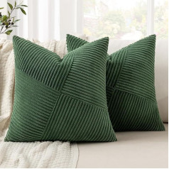 MIULEE Christmas Cushion Cover, 40 x 40 cm, Dark Green Corduroy, Set of 2 Cushion Covers, Decorative Cushion Cover, Sofa Cushion, Decorative Cushion, Striped Pattern, Patchwork Design for Living Room