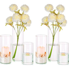 Hewory Cylinder Vase Glass Flower Vase Set of 6 Vases Lantern Glass Candle Holder for Pillar Candles Floating Candles, Clear Glass Vase Glass Cylinder with Base for Wedding Table Decoration Living