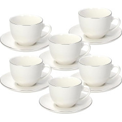 Tognana Platinum Band, Pack of 6 Tea Cups and Saucers, Porcelain, White