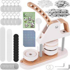 BAOSHISHAN Button Machine Badge Button Maker 58 mm DIY Badge Press Machine Beige (Button Parts × 100, Consumables for Fridge Adhesive × 10, Key Ring Buttons × 10, A4 Laser Film × 10)