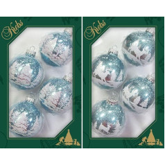 Krebs Glas Lauscha Glass Christmas Decoration / Christmas Tree Decorations - Set of 2 x 4 Christmas Tree Baubles - Motif: Winter Forest with Glitter - Size: Approx. 7 cm