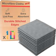 REXO - Microfibre Cleaning Cloth, Pack of 10, Premium Lint-Free Cleaning Cloths, Ultra Absorbent, Reusable & Durable, Multi-Purpose Cloths for Kitchen, Car, Window & More (Grey, 30 x 30 cm)