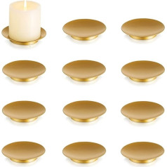 Inweder Candle Plate Candle Tray Decorative Candle Holder Gold Iron Candle Holder for Pillar Candles Set of 12 Christmas Candle Holders for Wax Candles Halloween Wedding Party Living Room