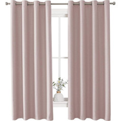 Ystyle Opaque Curtains, Linen Look Effect, Blackout Curtains, Thermal Curtain, Cold Protection, Curtains with Eyelets, Sound Insulation Curtain, 140 x 300 cm, Pink