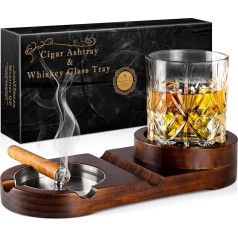 Monsiter QE Cigar Ashtray, Whiskey Glass Tray and Cigar Holder for Indoor and Outdoor Use, Wooden Ashtray Removable Ashtray for Cigarettes, Cigar Accessories Decor for Home Office