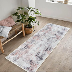 Arty Rugs Machine Washable Rug 75% Recycled Cotton Short Pile Non-Slip Backing Non Shedding Rug for Living Room Bedroom Kitchen Hallway Office Pink and Grey
