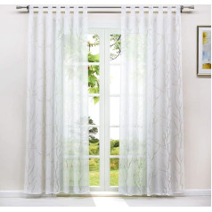Transparent Curtain Burnout 1 Piece Voile Curtain Modern Curtain with Loops in Tree Branches Pattern White W x H 140 x 245 cm