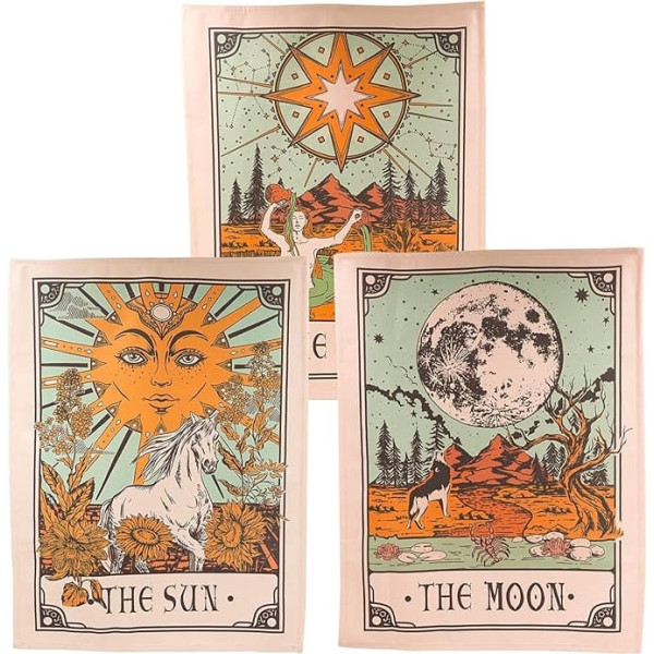 Tarot Tapestry Sun Moon and Star Tapestry Brown and Beige Wall Hanging Vertical Vintage Aesthetic Tapestry for Room with Steel Grommets Brown 15x20 Inch
