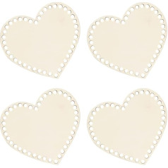4 Pieces Natural Wooden Basket Base Round Hollow Crochet Basket Base for Making Knitting Crochet Yarn Storage Bag DIY Basket Weaving Accessories Heart Shape