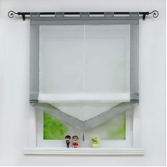 Julia Voile Roman Blind with Tassel, Transparent Triangle Roller Blinds with Coloured Trim, Window Curtain with Loops, W x H 100 x 140 cm, Grey, Pack of 1