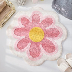 Cute Bath Mat, Soft Fluffy Flower-Shaped Bath Mat Rugs Made of Microfibre, Water Absorbent Non-Slip Entrance Door Mat for Toilet Bath Shower Bathroom Mat 65 cm x 65 cm (Pink)