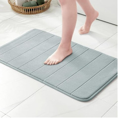 MIULEE Memory Foam Bath Mat, Bathroom Rug, Water-Absorbent Bath Mat, Memory Foam Shower Mat, Bath Mat, Non-Slip, Washable for Bathroom, 70 x 120 cm, Light Grey
