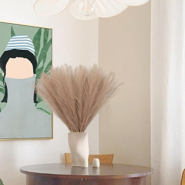 Pack of 60 Artificial Pampas Grass, Small Fluffy, Artificial Dried Flowers Decoration for Boho Vase, Decoration Living Room, Bedroom, Wedding (Brown)