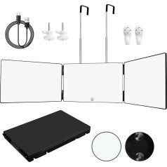 UCAMP 360 Degree Mirror, Shaving Mirror, 3-Way Folding Mirror with LED and Height-Adjustable Hooks, Portable Cosmetic Mirror for Haircut, Shaving, Make-Up and Hair Styling, Includes 10 x Magnifying