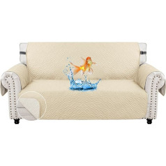 MAXIJIN Sofa Covers, Waterproof Non-Slip 2 Seater Sofa Covers with Elastic Straps Reversible Universal Couch Covers for Dogs Pets Kids (Beige, 2 Seater)