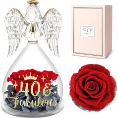 Yamonic Birthday Gift for Women, Eternal Rose Gifts for 40th Birthday, Angel Figure Gifts for Women, Eternal Flower in Angel Glass Dome, Eternal Rose Angel Gifts for Mum, 40 Fabulous