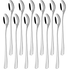 12 Stainless Steel Long Handle Latte Spoons 20cm Ideal for Latte Coffee, Espresso, Hot Chocolate, Desserts and Ice Cream